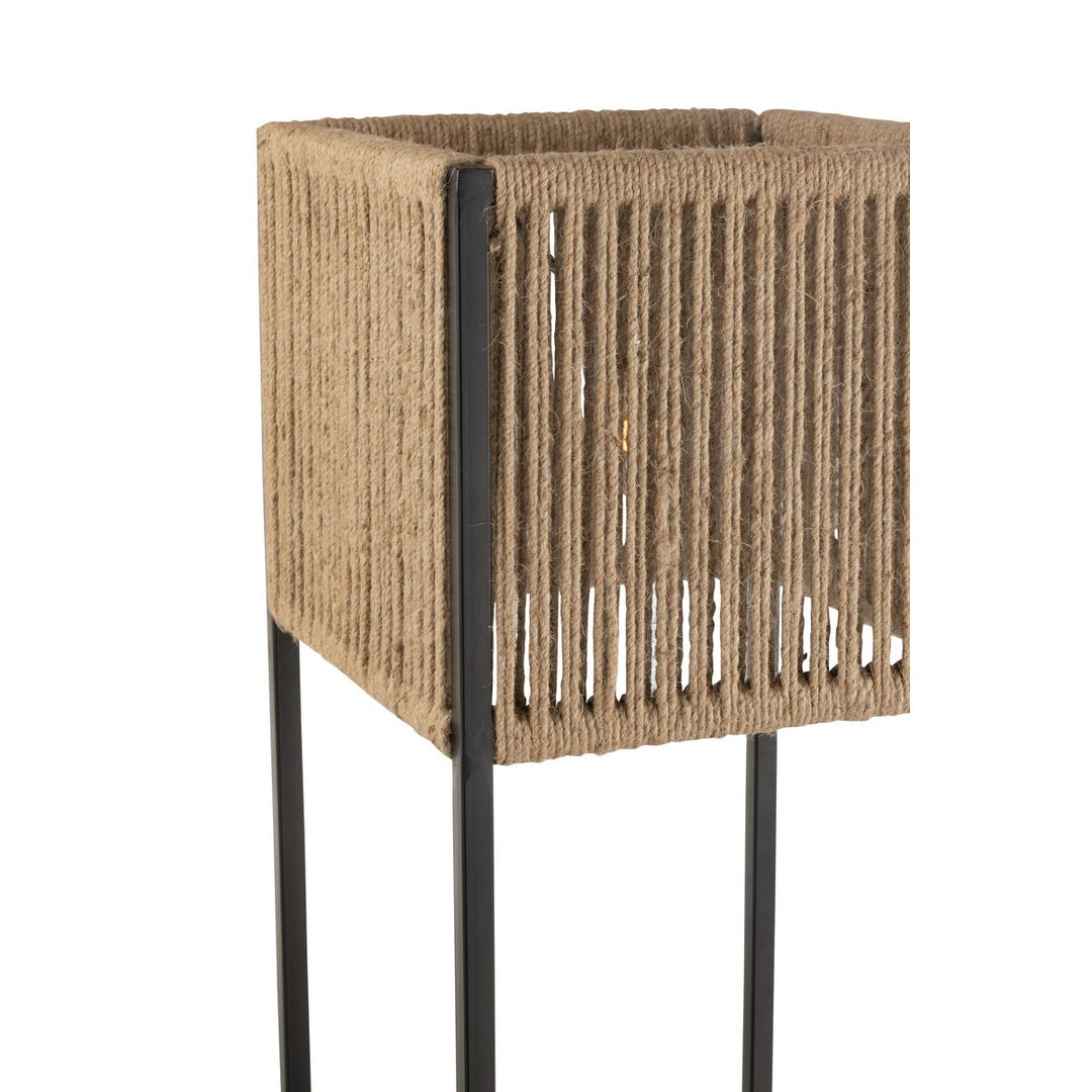 Lampadaire en fer noir avec abat-jour carré en jute naturel 5