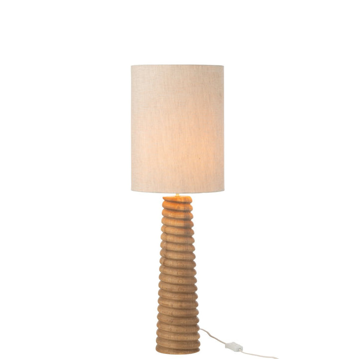 Lampe Filetage en Bois d’Ailanthus Naturel – Abat-jour Gris