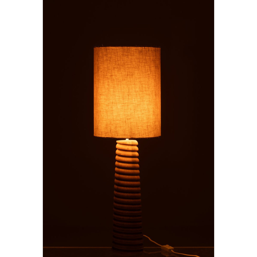 Lampe Filetage en Bois d’Ailanthus Naturel et Abat-jour Gris