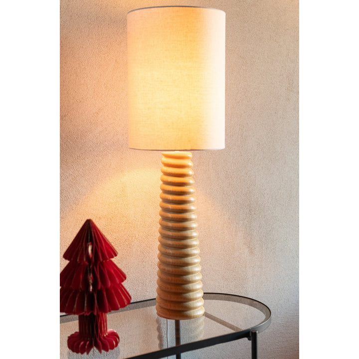 Lampe Filetage en Bois d’Ailanthus Naturel et son  Abat-jour Gris