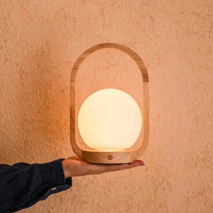 Lampe de Table Sans Fil enBois Clair & Verre 