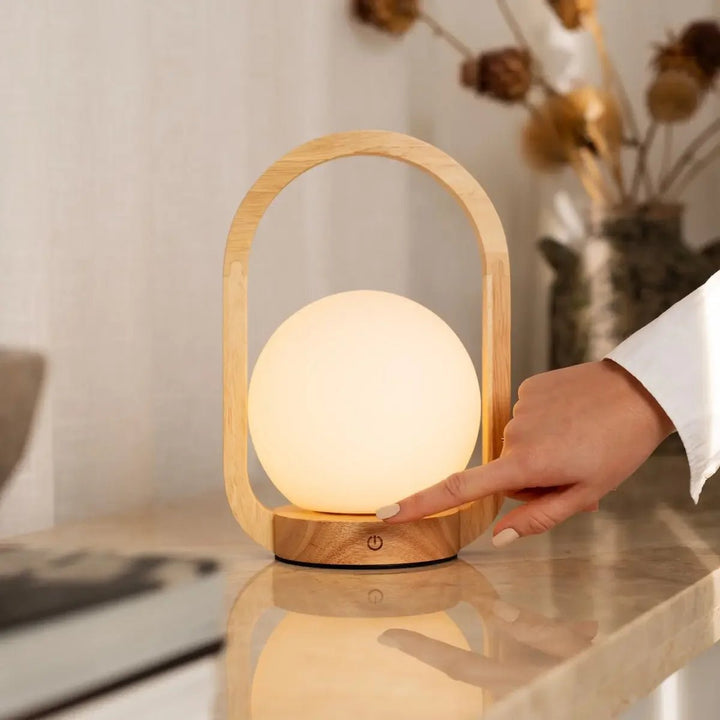 Lampe de Table Sans Fil enBois Clair & Verre Mat