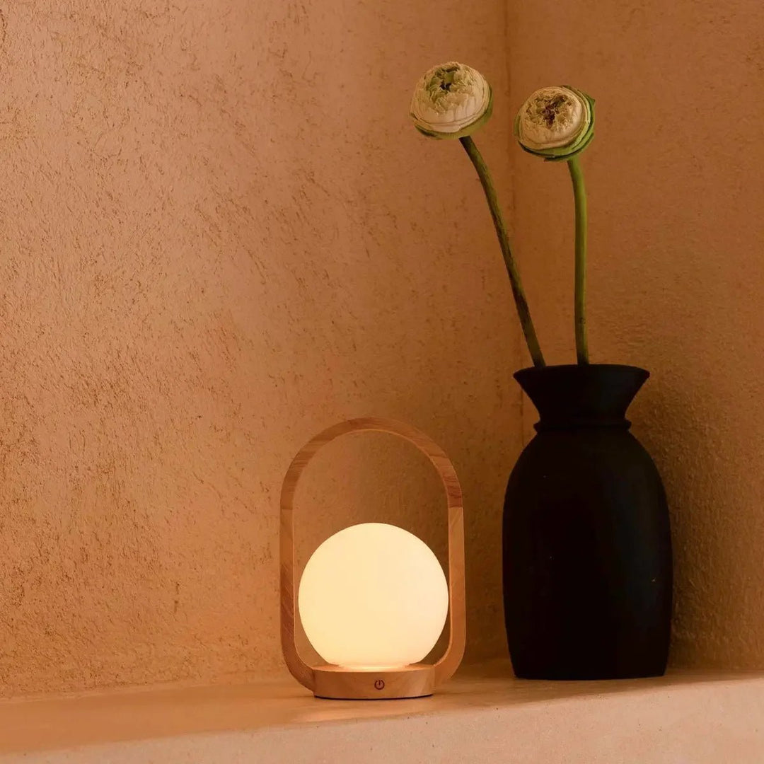 Lampe de Table Sans Fil enBois Clair & Verre Mat 10