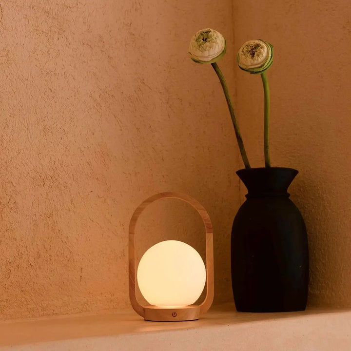 Lampe de Table Sans Fil enBois Clair & Verre Mat 10