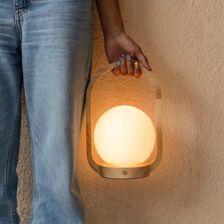 Lampe de Table Sans Fil enBois Clair & Verre Mat 12