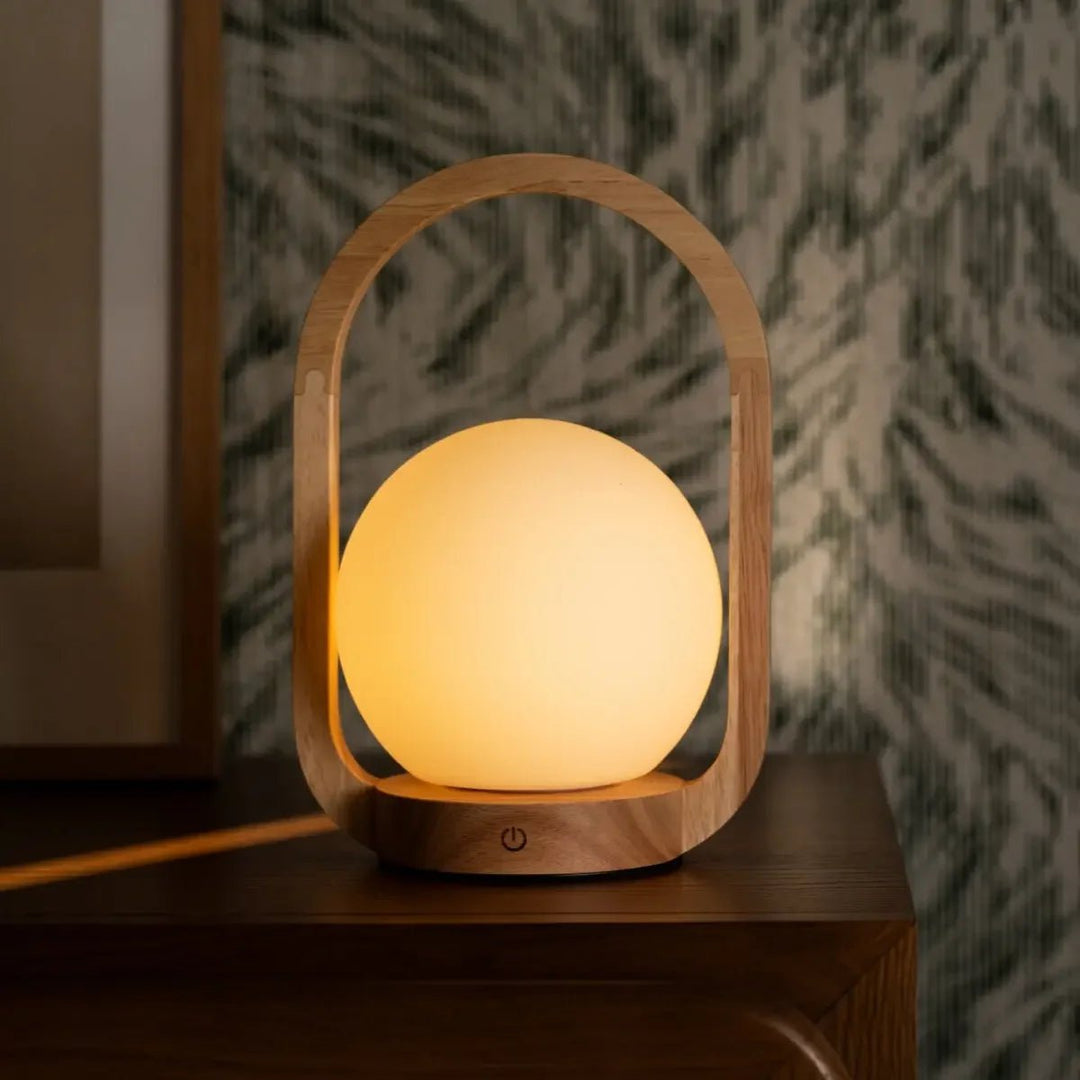 Lampe de Table Sans Fil enBois Clair & Verre Mat 3