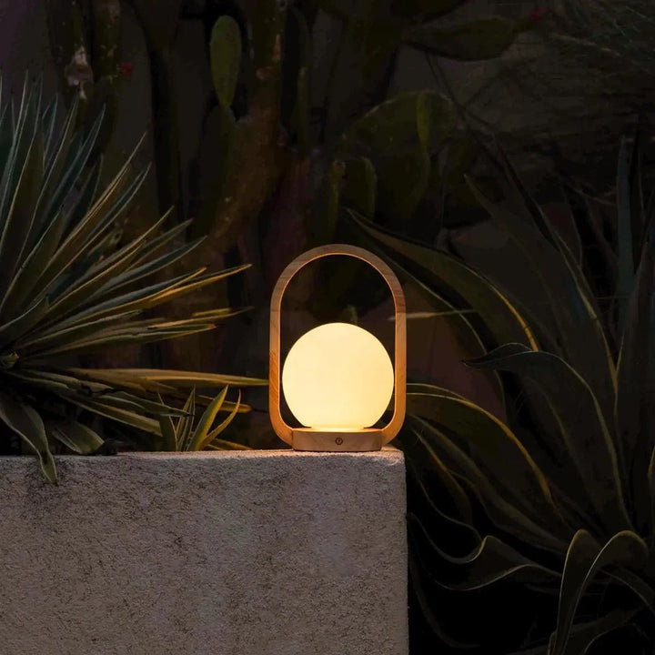 Lampe de Table Sans Fil enBois Clair & Verre Mat 4