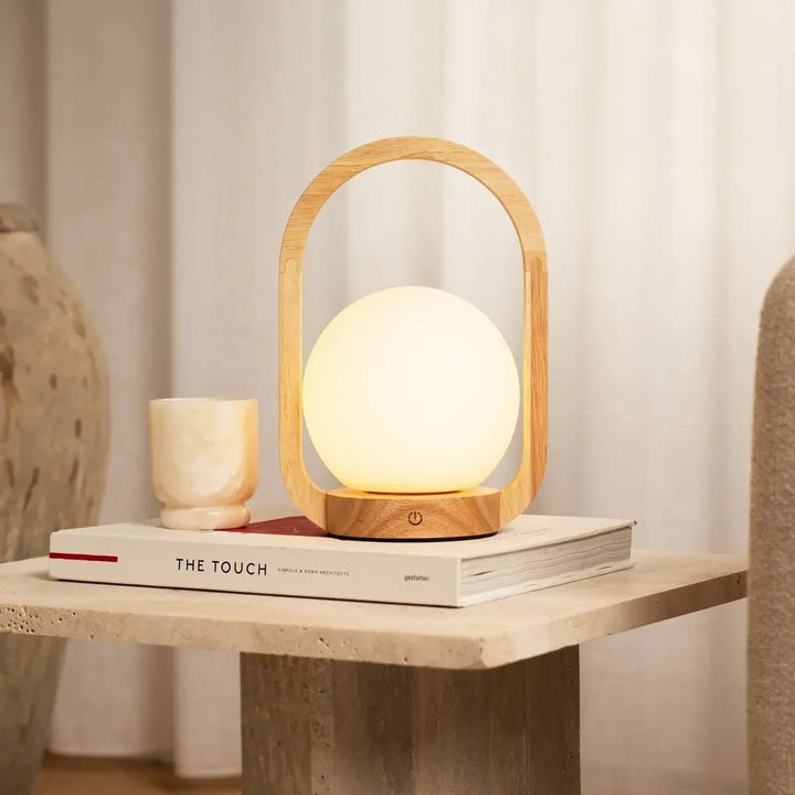 Lampe de Table Sans Fil enBois Clair & Verre Mat 5