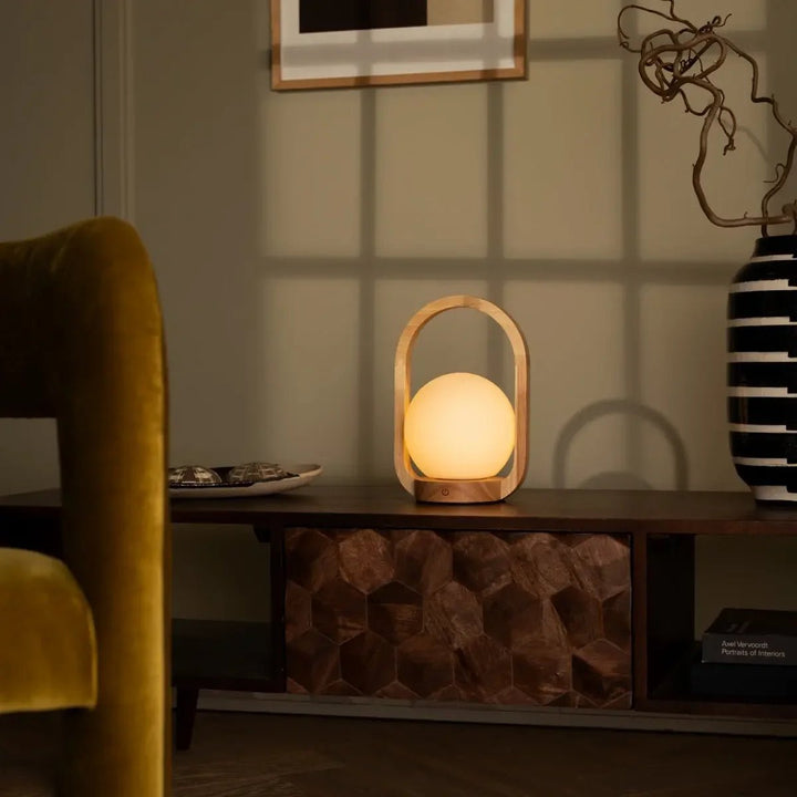 Lampe de Table Sans Fil enBois Clair & Verre Mat 6