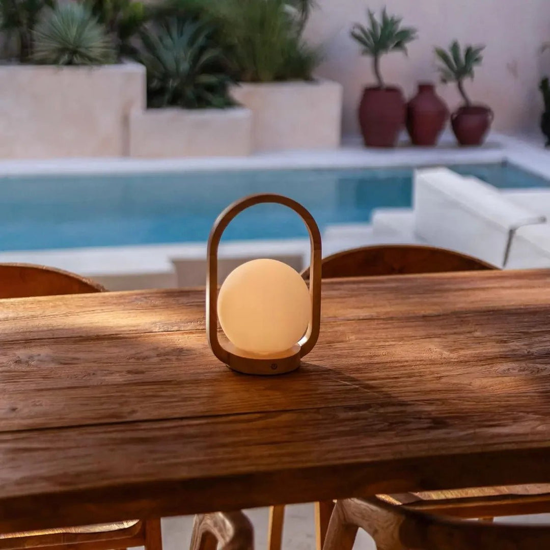 Lampe de Table Sans Fil enBois Clair & Verre Mat 9