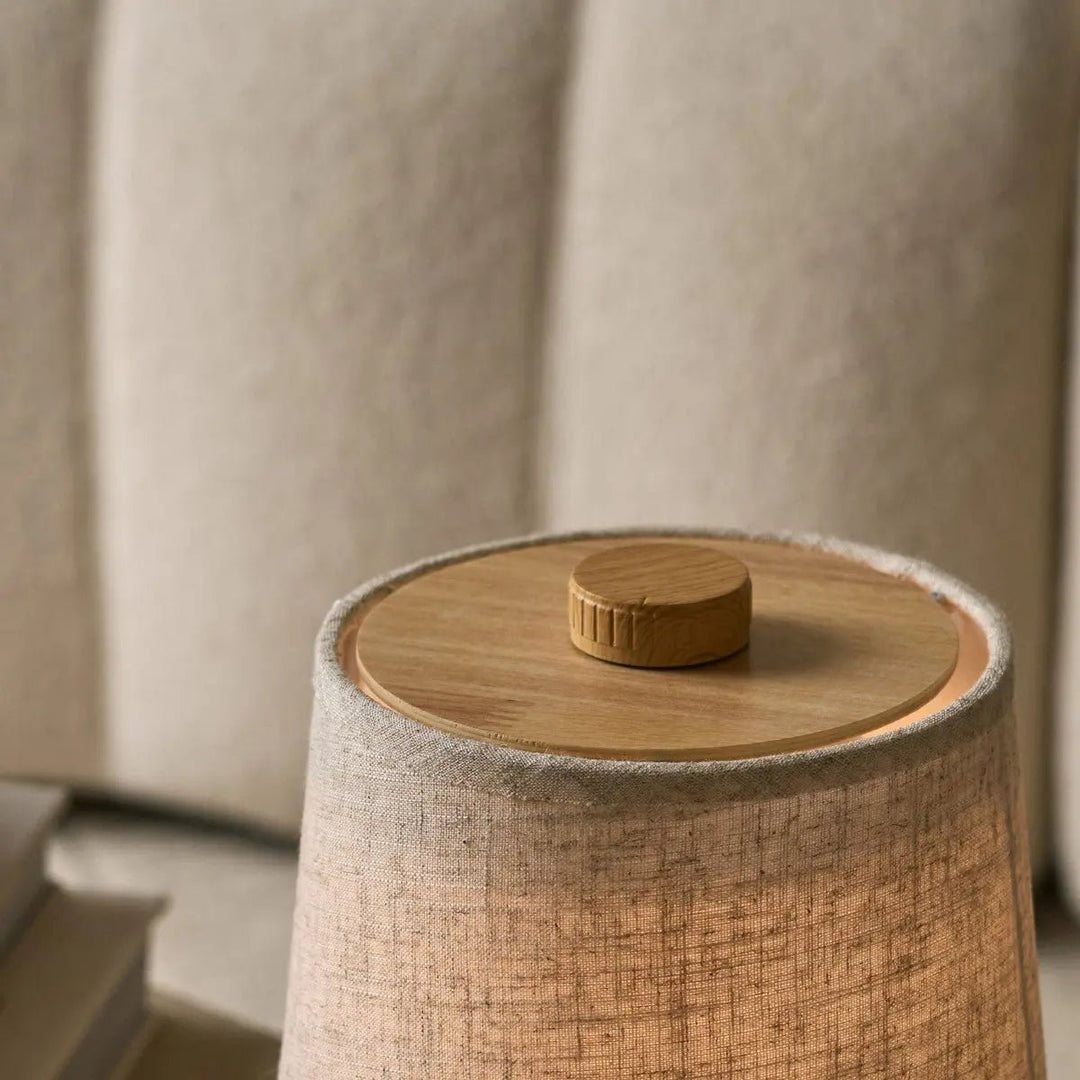 Lampe de Table en Bois Clair  Abat-jour Coton Rechargeable  Dimmable 