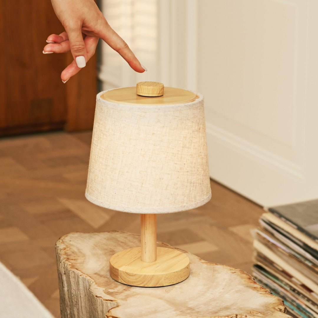 Lampe de Table en Bois Clair  Abat-jour Coton Rechargeable  Dimmable  5