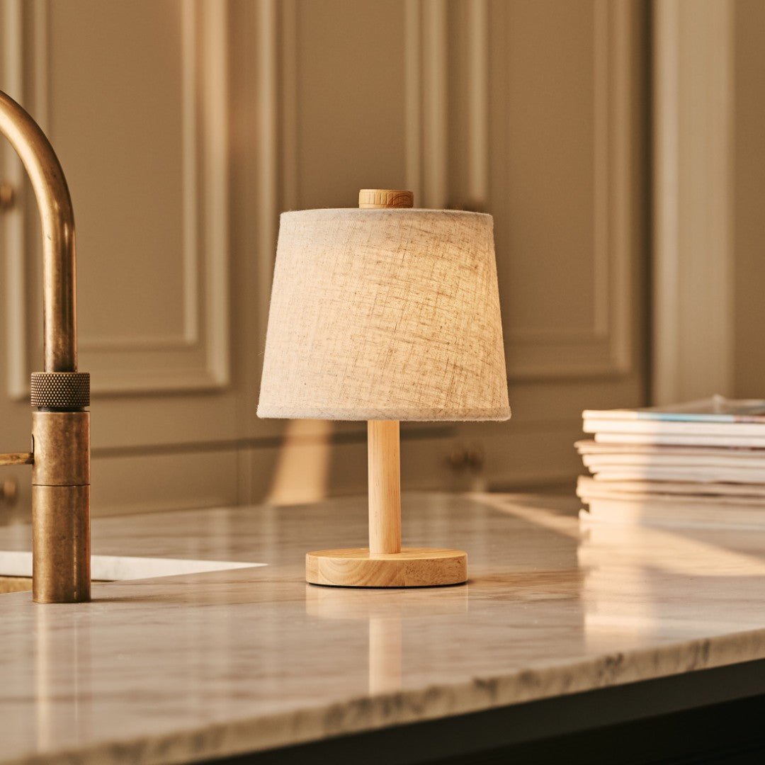 Lampe de Table en Bois Clair  Abat-jour Coton Rechargeable  Dimmable  7