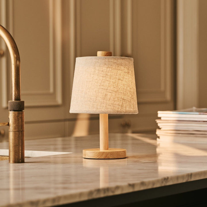 Lampe de Table en Bois Clair  Abat-jour Coton Rechargeable  Dimmable  7