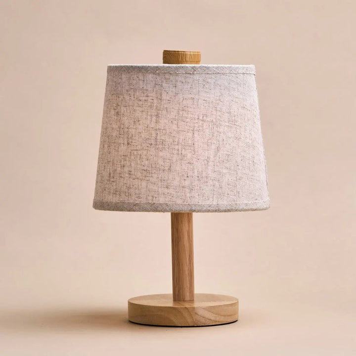 Lampe de Table en Bois Clair &amp; Abat-jour Coton, Rechargeable 