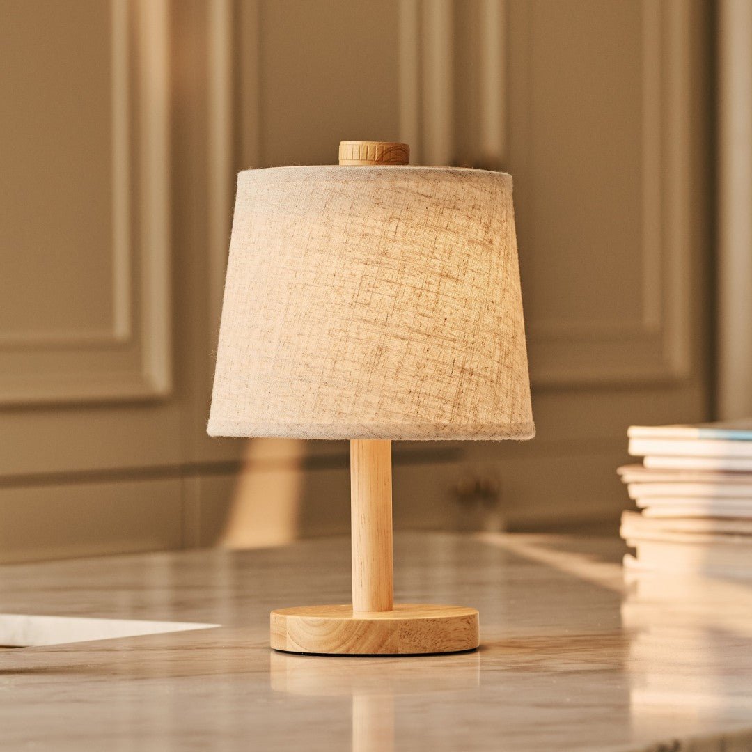 Lampe de Table en Bois Clair &amp; Abat-jour Coton, Rechargeable &amp; Dimmable