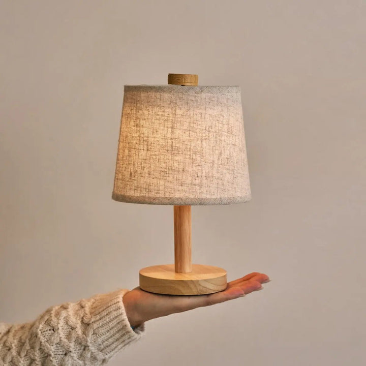 Lampe de Table en Bois Clair &amp; Abat-jour Coton, Rechargeable &amp; Dimmable 2