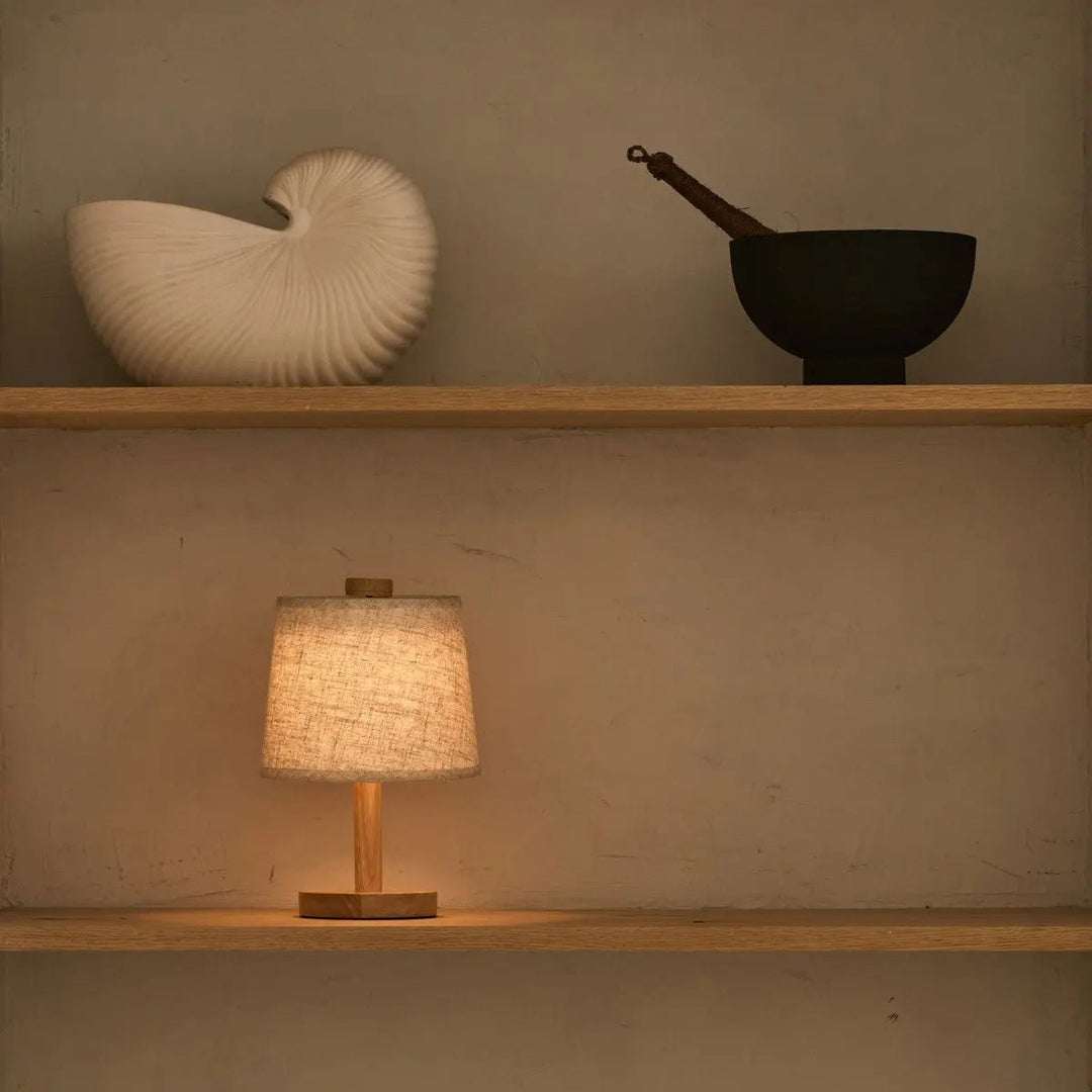 Lampe de Table en Bois Clair &amp; Abat-jour Coton, Rechargeable &amp; Dimmable 3