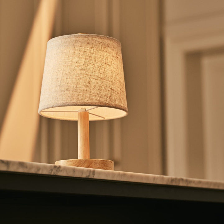 Lampe de Table en Bois Clair &amp; Abat-jour Coton, Rechargeables