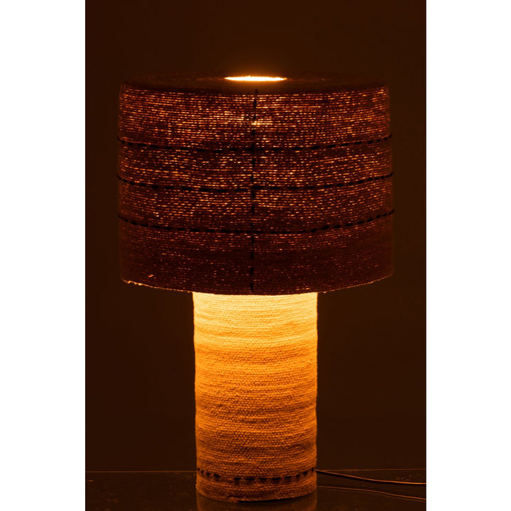 Lampe de table à Pointillés et Lignes en Jonc de Mer Naturel et Noir 