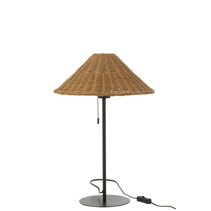 Lampe de table en métal/rotin - noir/naturel