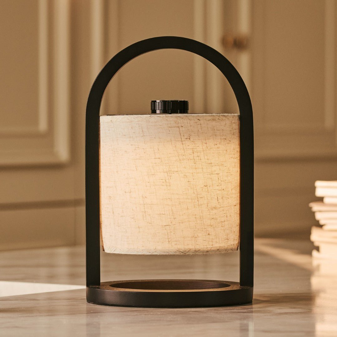 Lampe rechargeable Bois massif et abat-jour coton