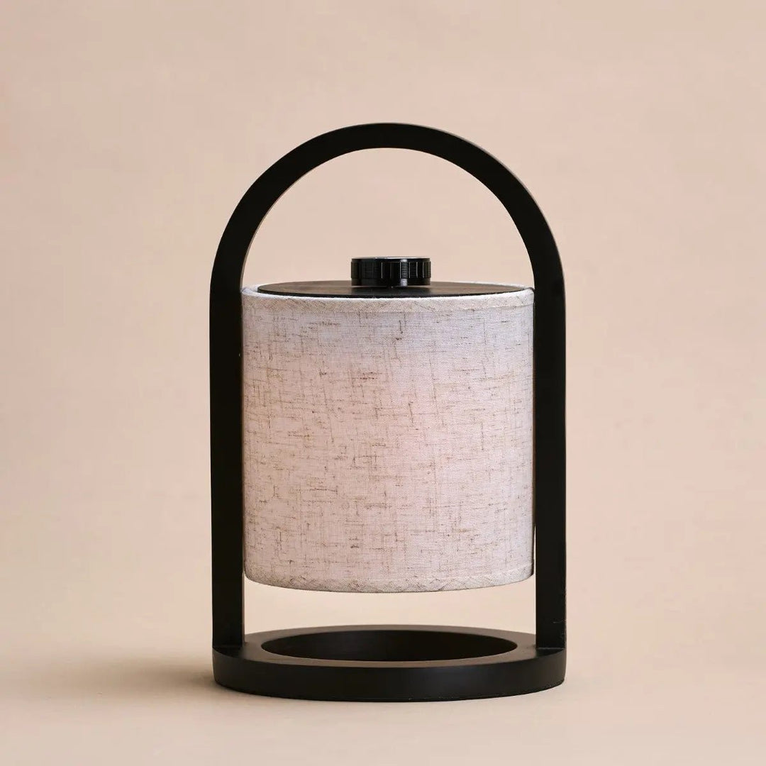Lampe rechargeable Bois massif  noir et abat-jour coton