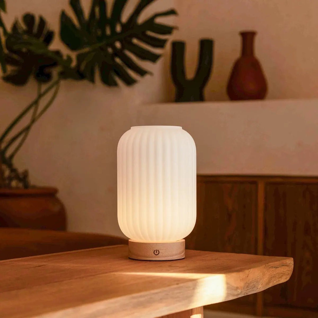 Lampe rechargeable en Verre dépoli; base en bois | Dimmable | 3 modes d’éclairage lumieres