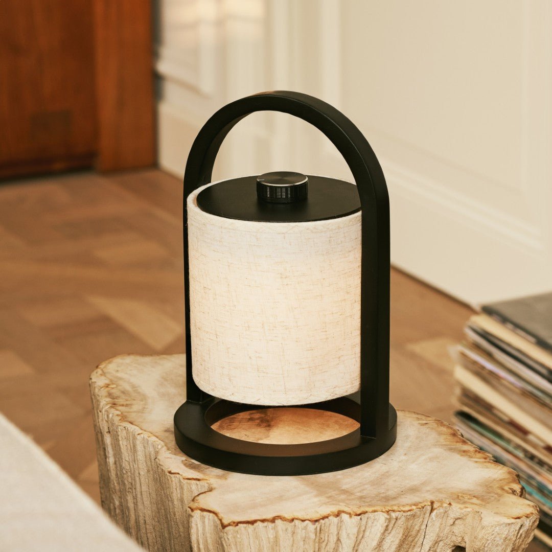 Lampe rechargeable  sans fil Bois massif et abat-jour coton