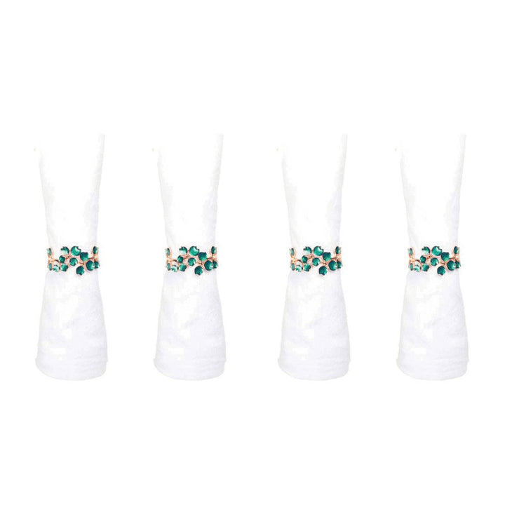 Lot de 4 ronds de serviette dorés avec diamants verts