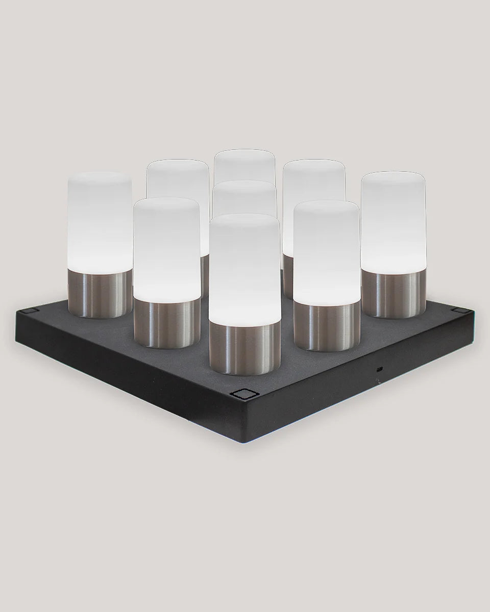 Set MAIA Gris – 9 lampes de table rechargeables sans fil + station de charge