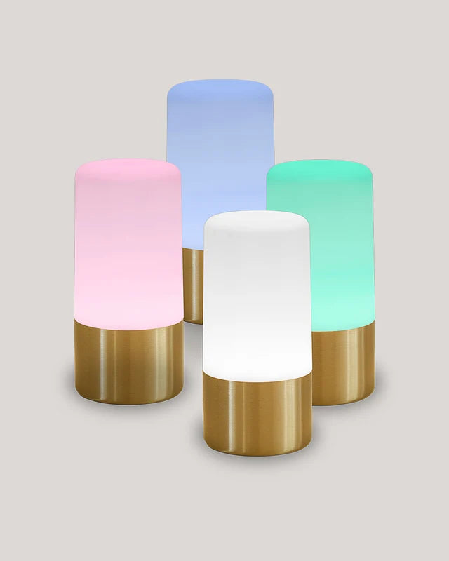 Set MAIA Doré– 9 lampes de table rechargeables sans fil  couleur et blanc chaud + station de charge