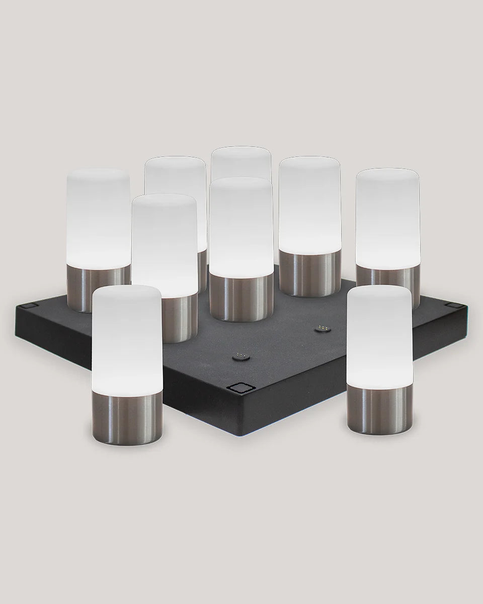 Set MAIA Gris – 9 lampes de table rechargeables sans fil + station de charge