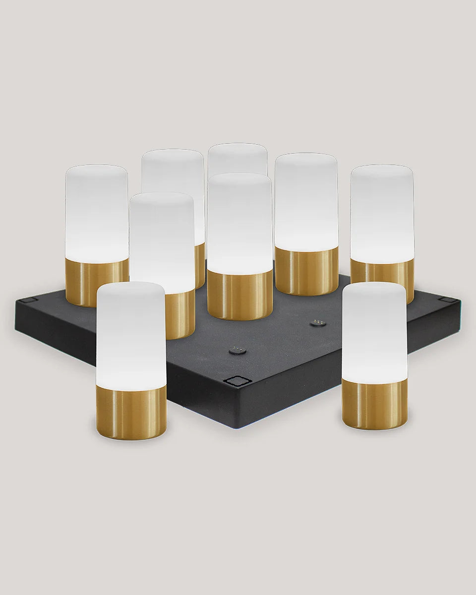 Set MAIA Doré– 9 lampes de table rechargeables sans fil + station de charge