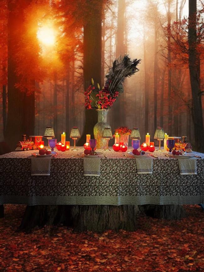 Nappe  imprimées à la main au block print