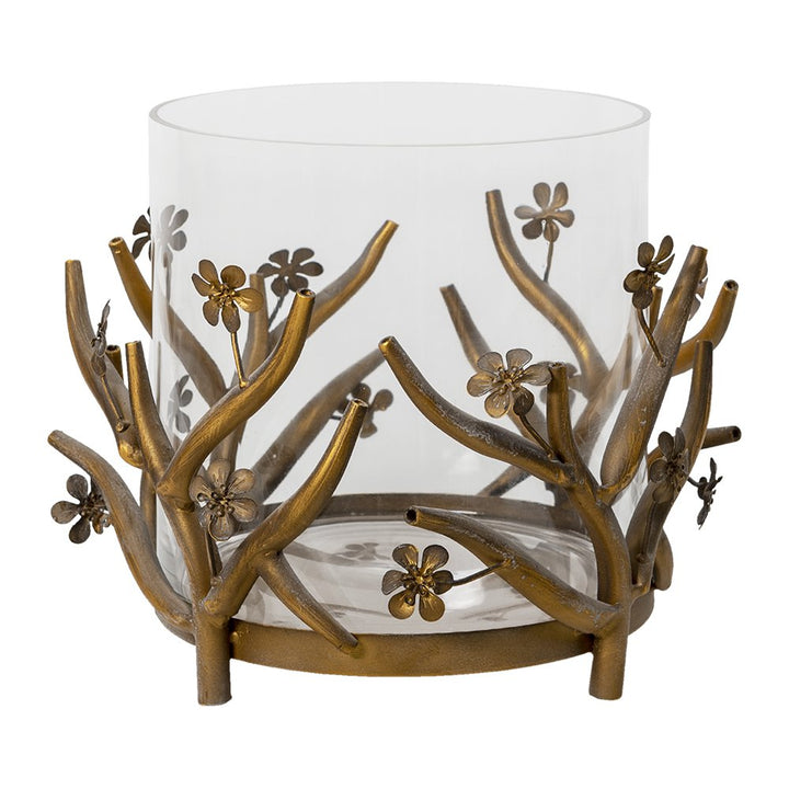 PHOTOPHORES EN METAL DORE FLORAL