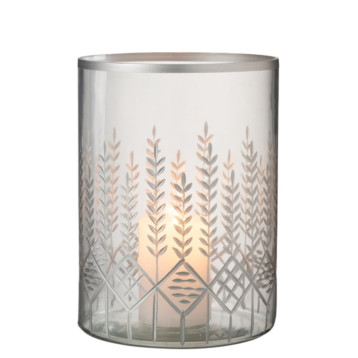 PHOTOPHORE EN VERRE GRAVE MOTIF FLORAL