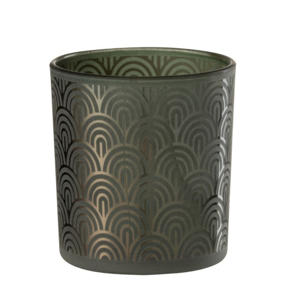 Photophore Arc Verre Vert Style Art Déco  H12,5 cm