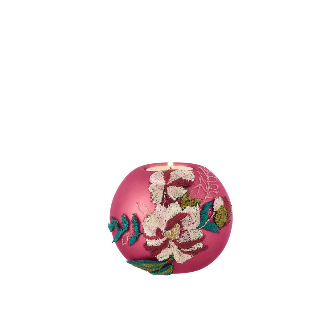 Photophore Bordure De Fleurs Verre Burgundy