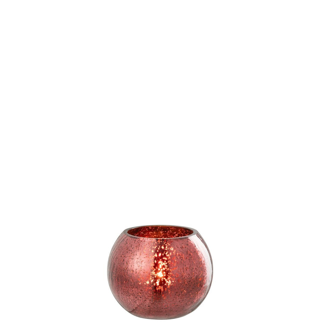 Photophore Boule Craquelée Verre Rose 