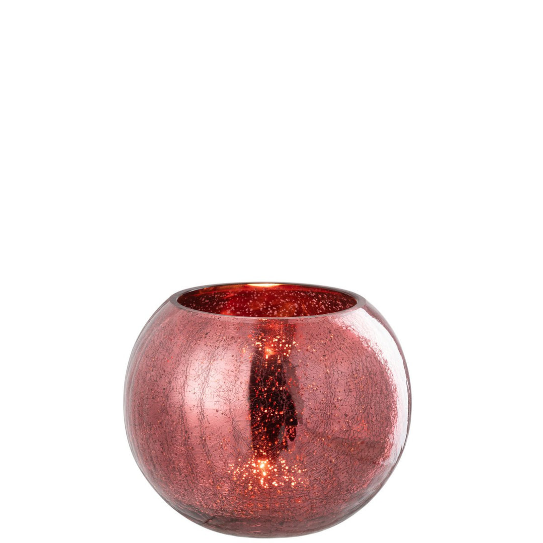 Photophore Boule Craquelée Verre Rose 2