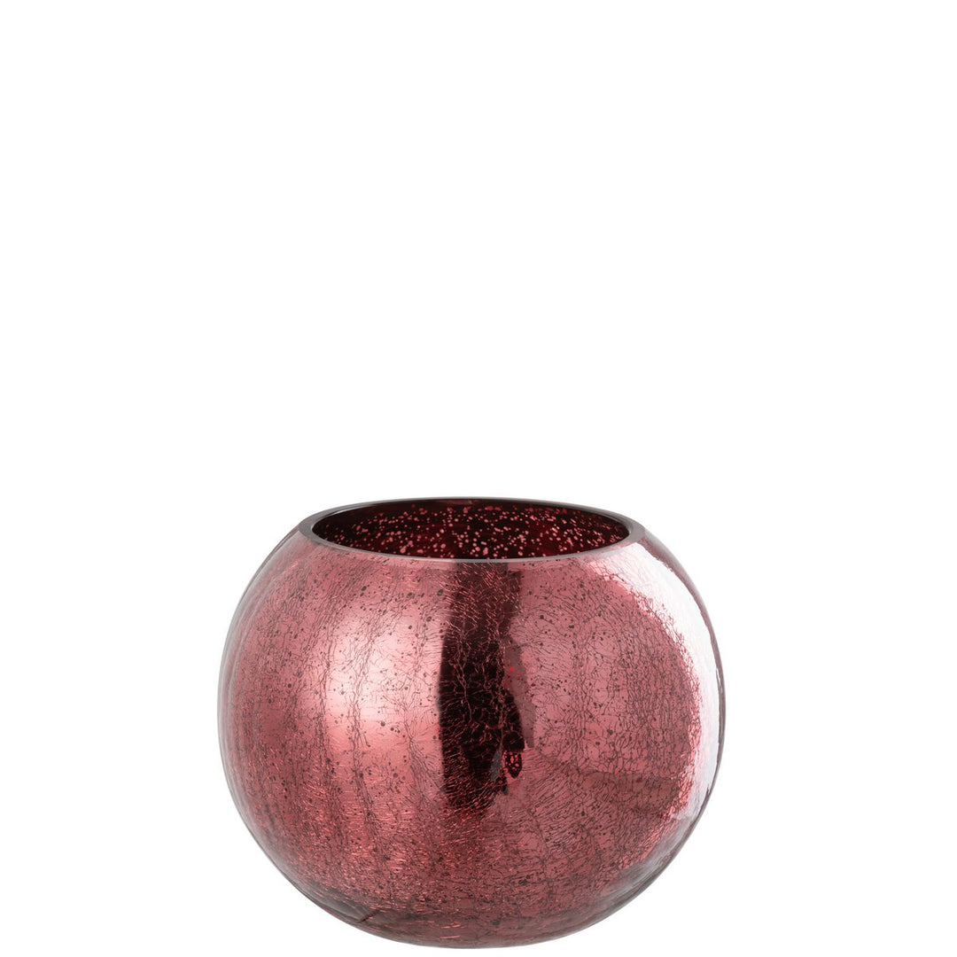 Photophore Boule Craquelée Verre Rose Large 2
