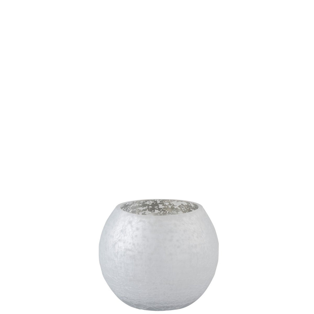 Photophore Boule Craquele Verre Mat/Brillant Argent Small (96506)