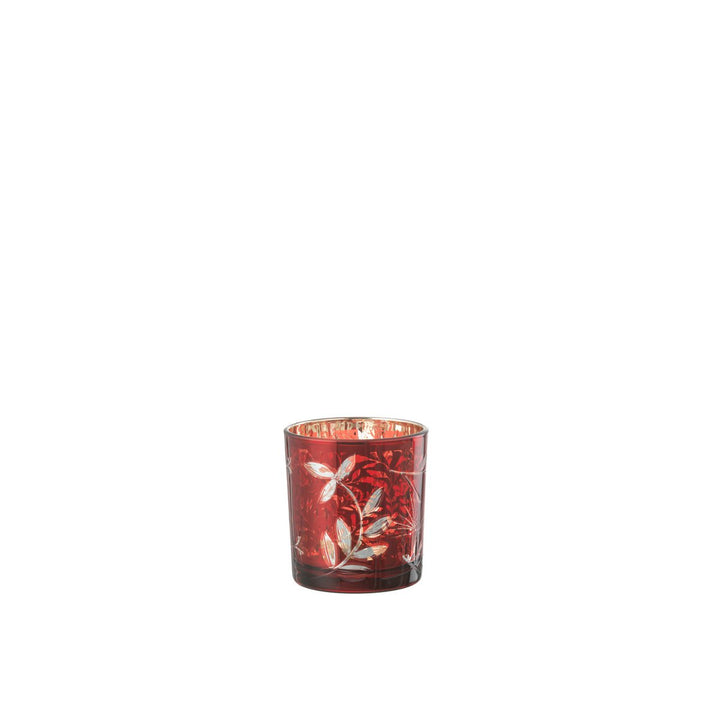 Photophore Feuilles Verre Rouge/Antique Or 