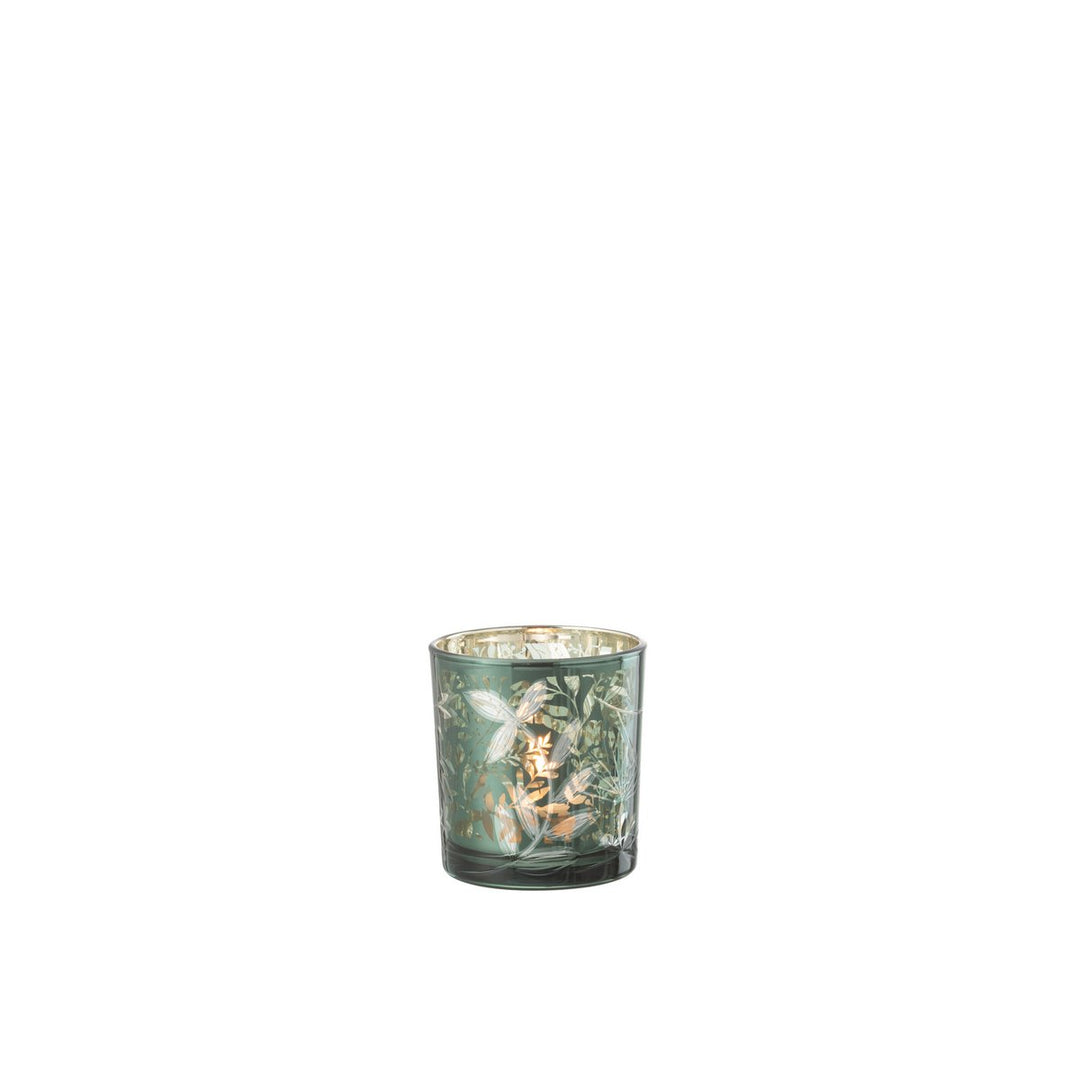 Photophore Feuilles en Verre Vert et Or 