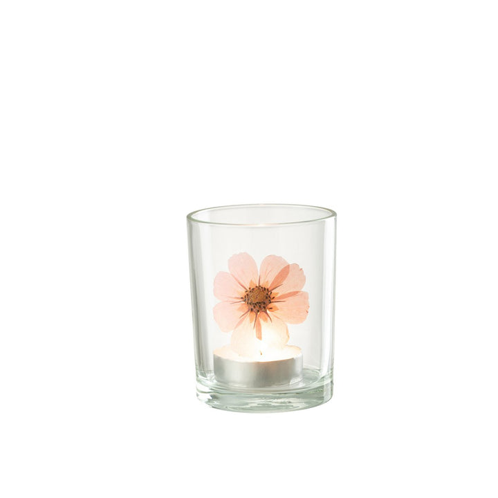 Photophore Fleur Rose Verre 