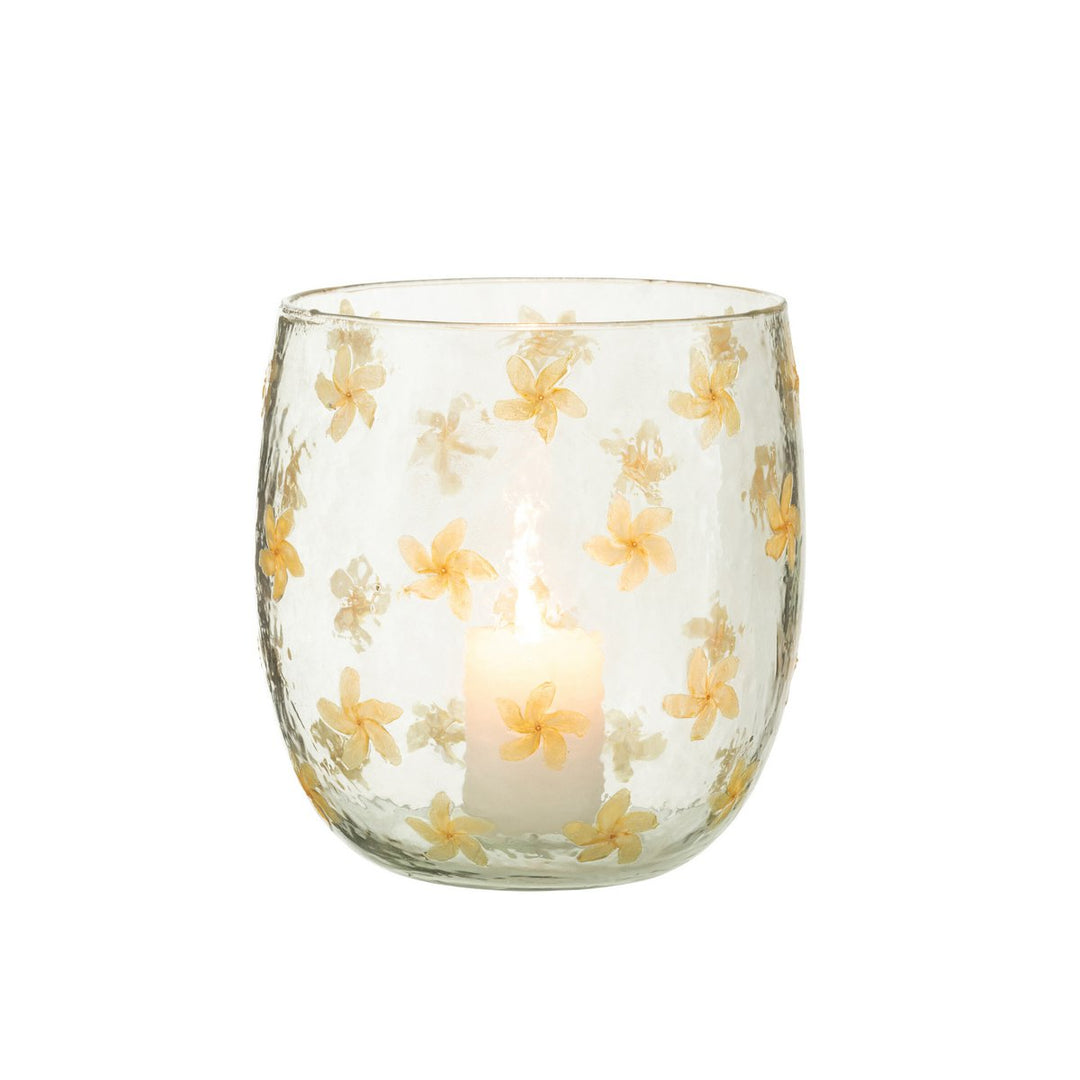 Photophore Fleurs  Verre Jaune 