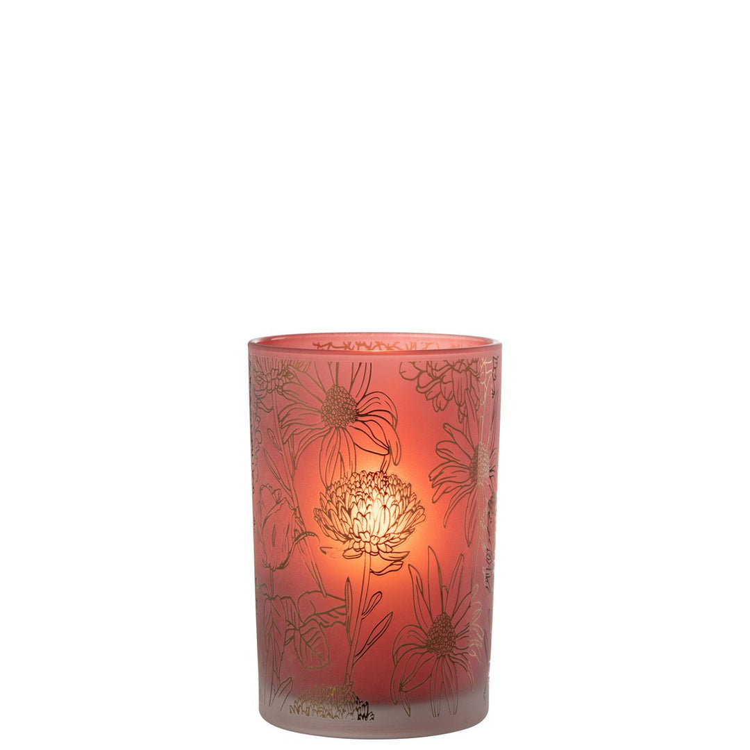 Photophore Fleurs Verre Mat Rouge/Or Large 1