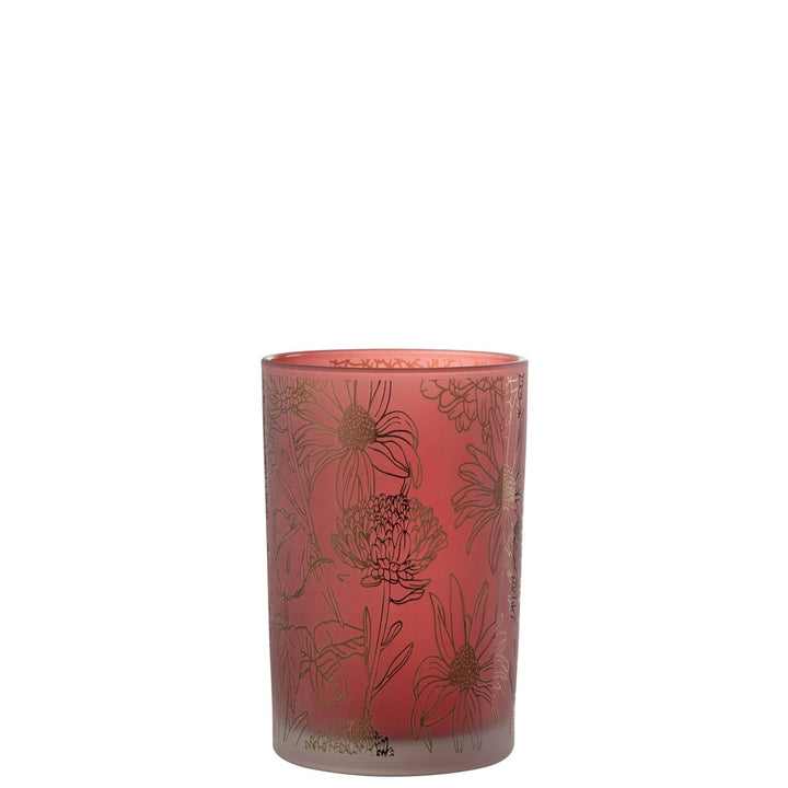 Photophore Fleurs Verre Mat Rouge/Or Large 2
