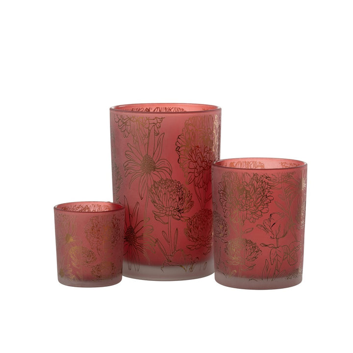 Photophore Fleurs Verre Mat Rouge/Or Large 6